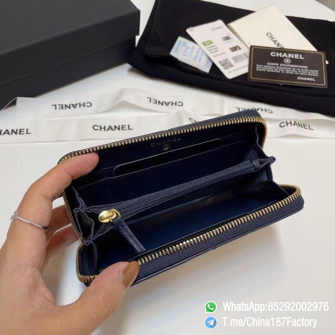 187 Factory Middle Chanel 19 Zipped Wallet Abysse Blue Shiny Lambskin Gold Tone Metal 06