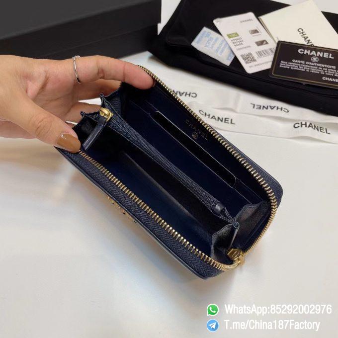 187 Factory Middle Chanel 19 Zipped Wallet Abysse Blue Shiny Lambskin Gold Tone Metal 07